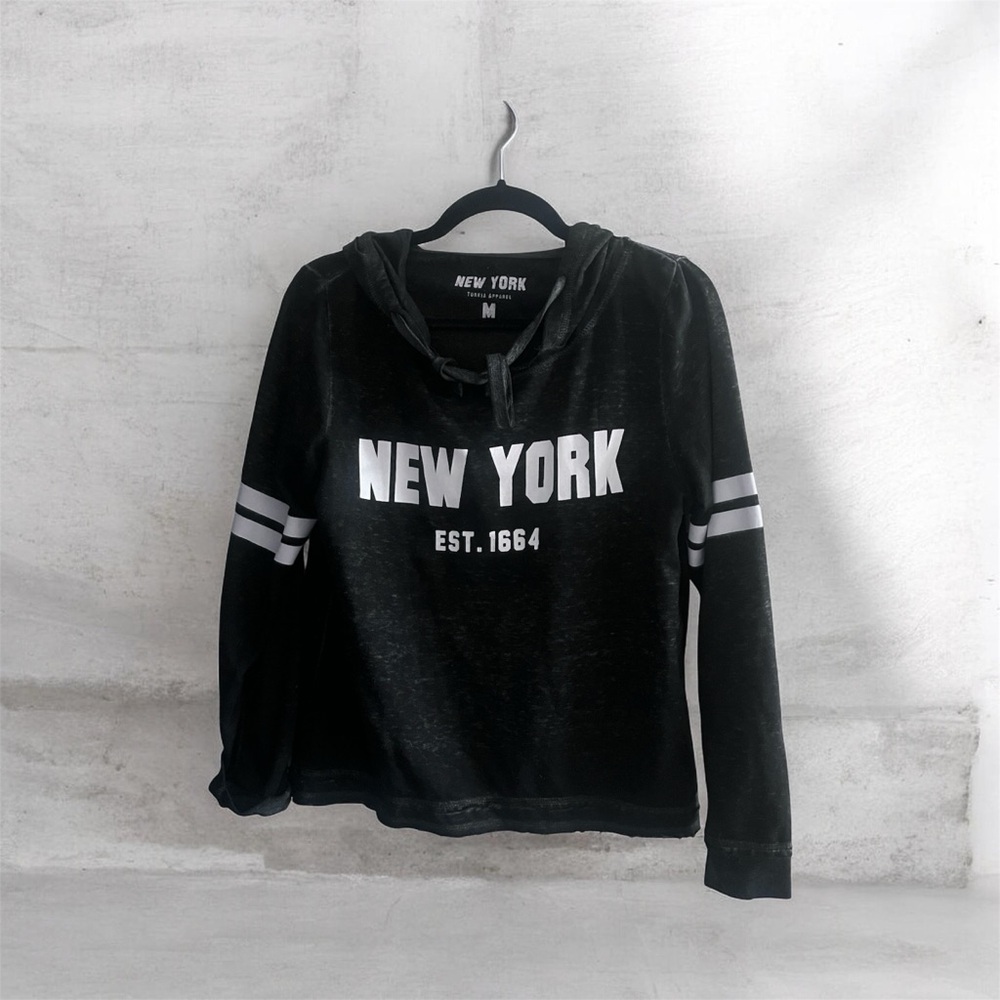 New York Grey Hooded Shirt with White Lettering